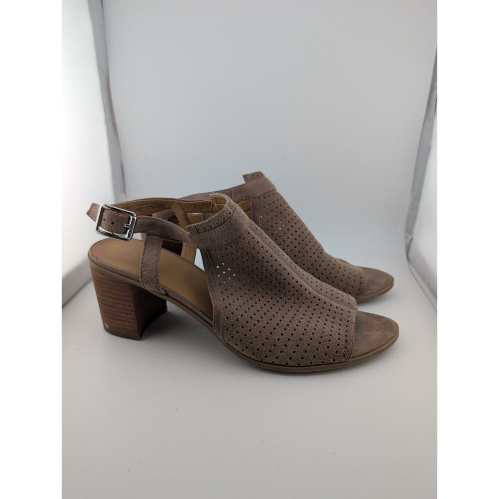 Franco Sarto Women's Size 11 Leather Slingback Mules Sandals Beige Block Heels